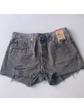 Levi’s distressed high rise 501 jean cotton denim short cutoff size 30
